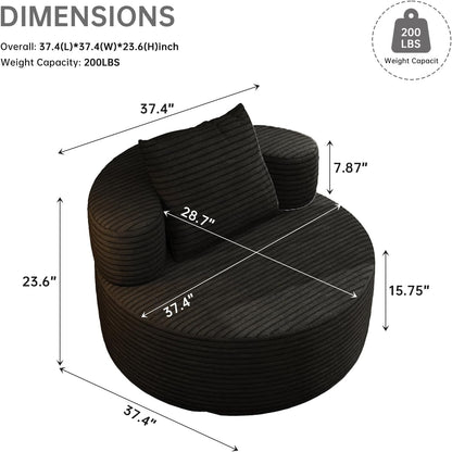 37.4" Boneless round Chair, Oversized Chaise Lounge Cloud Chair Indoor, Upholstered Corduroy Deep Seat Sofa Accent Chair, No Assembly Required, for Living Room Bedroom Apartment2