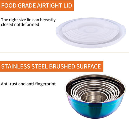 Colorful Mixing Bowls with Airtight Lids, Stainless Steel Nesting Mixing Bowls Set of 7, Ideal for Baking, Prepping and Serving Food, Size 7, 3.6, 2.7, 2.1, 1.5, 1.1,0.8 QT, Stackable Design4