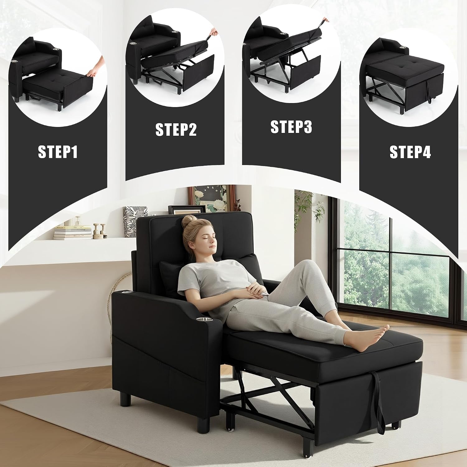 sleeper-chair-single-armchair-sofa-with-pillow-adjustable-backrest-recliner-sofa-modern-pull-out-couch-bed-with-usb-port-cup-holder-side-pocket-for-living-room-bedroomblack