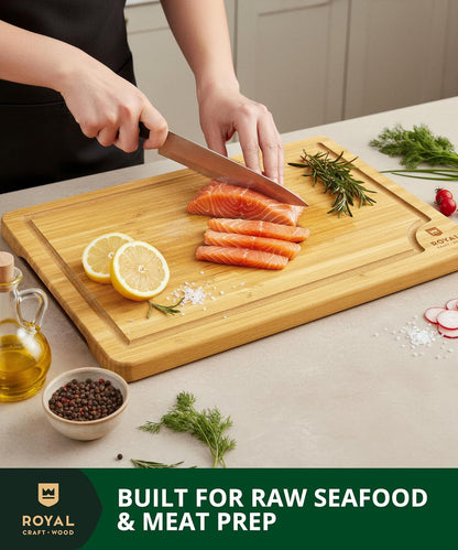 Wooden Cutting Boards for Kitchen Meal Prep & Serving - Bamboo Wood Serving Board Set with Deep Juice Groove Side Handles - Charcuterie & Chopping Butcher Block for Meat8
