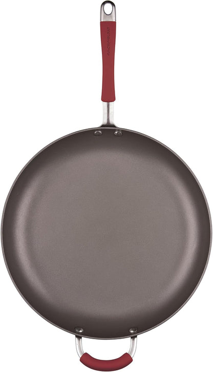 Cucina Hard-Anodized Nonstick Frying Pan, Gray with Cranberry Red Handles, 14 Inch Pan10