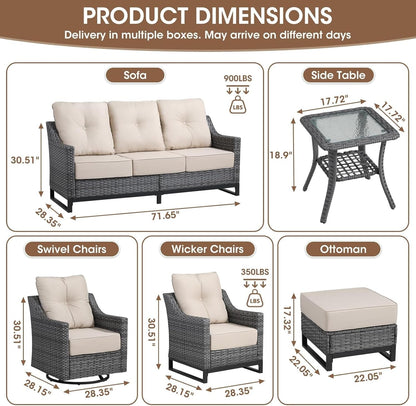 3-Piece Outdoor Patio Furniture Set, Grey Wicker Conversation Set with 2 High-Back Chairs and Side Table, 6-Inch Beige Olefin Cushions for Porch, Deck, Balcony2