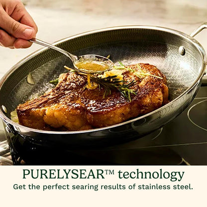 Skillet Set Purelysear Hybrid Stainless Steel 5 Pc | Stainless Steel Cookware Set, Hybrid Technology Induction Cookware, Essential Sizes for Chefs and Families, FPS-5SSCR3