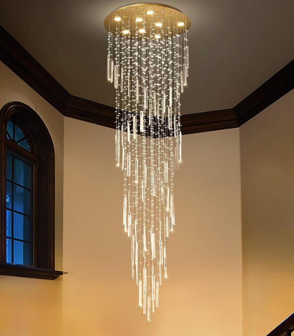 78'' Modern Crystal Chandelier High Ceiling Chandeliers for Entryway Large Raindrop Chandeliers LED Dimmable Flush Mount Light Fixtures for Staircaes Foyer Hallway Living Room LED Bulbs Included Gold6