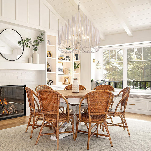 Modern Farmhouse Chandelier for Dining Room 36", Large Vintage White Wood Chandeliers Light for Living Room, Rustic Pendant Lighting Fixture Ceiling Hanging for Foyer Bedroom Entryway7