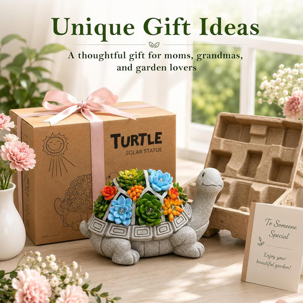 Solar Turtle Garden Statue - Succulent & 7 LED Lights, Outdoor Decor2