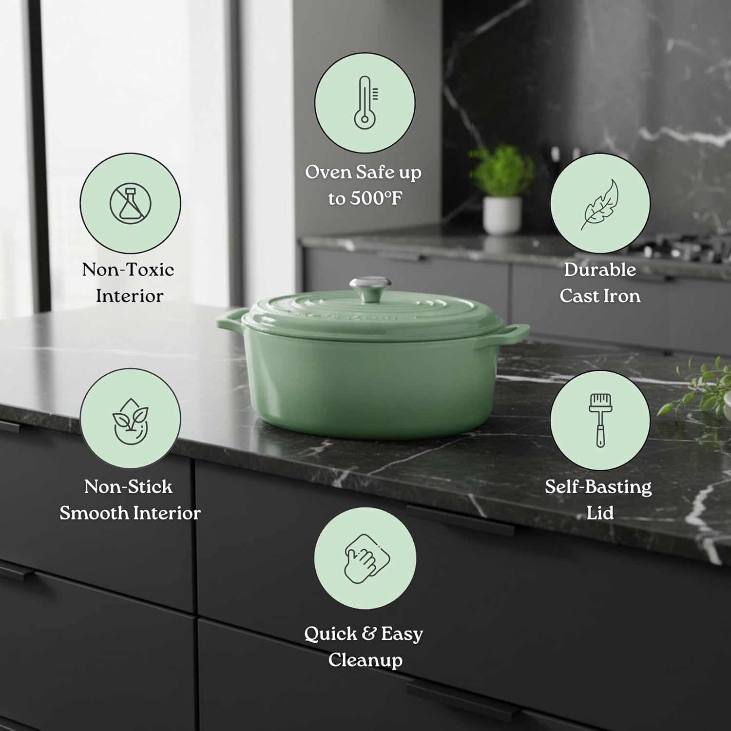 signature-enameled-cast-iron-oval-dutch-oven-non-stick-serving-pot-with-tight-fitting-lid-for-perfect-roasting-baking-sauteing-and-bread-making-5q-sage