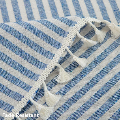 Square Tablecloth 70 X 70 Inch Blue Striped Boho Cloth Tablecloths Summer Outdoor Tablecloth for Picnic Table Cover (Blue,70"X70",Square)4
