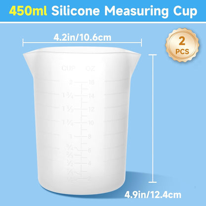 450Ml Large Silicone Measuring Cups, 15OZ Reusable Squeeze and Pour Resin Cups for Epoxy, Casting Molds, Slime, Craft Art Projects, Cup Making, Waxing, 2 Packs2