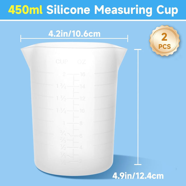 450Ml Large Silicone Measuring Cups, 15OZ Reusable Squeeze and Pour Resin Cups for Epoxy, Casting Molds, Slime, Craft Art Projects, Cup Making, Waxing, 2 Packs2
