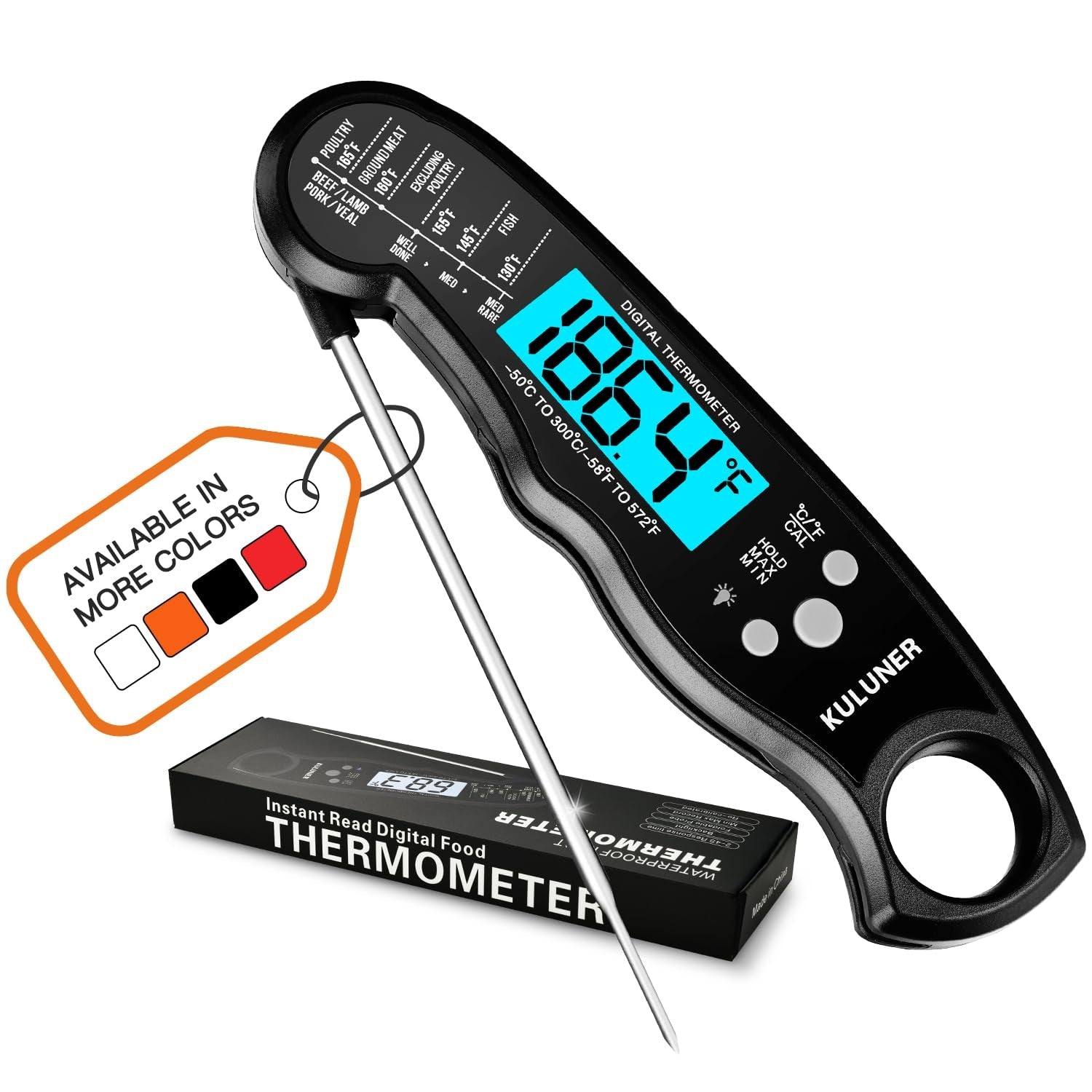 digital-meat-thermometer-instant-read-waterproof-probe-with-backlight-calibration-ultra-fast-2-3s-reading-stainless-steel-kitchen-food-thermometer-for-grilling-bbq-cooking-candy-black