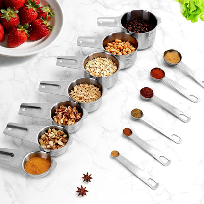 7X Stainless Steel Measuring Cups with 6X Measure Spoons Set,4X Py&Res Plastic Liquid Measurings Cups for Liquids,Kitchen Gadgets for Cooking & Baking Utensils Christmas Gift (17Pcs)5