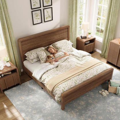Queen Wood Bed Frame with Fluted Headboard & Footboard, Walnut5