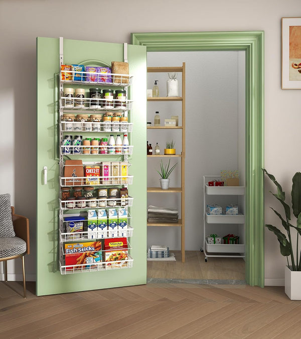 over the Door Pantry Organizer, Wall Mount Spice Rack 8-Tier White5
