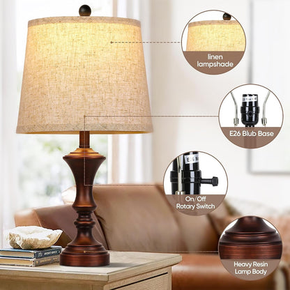 Retro Table Lamps Set of 2 Nightstand Lamp for Bedroom Vintage Rustic Table Lamps for Living Room Traditional Nightstand Bedside Lamps Bulb NOT Included3