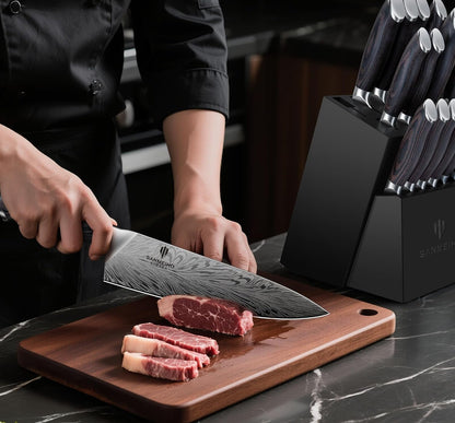 16 Pieces Knife Set, Knife Block Set in Powder Steel, Ultra Sharp | Kitchen Knives Set High Hardness Japanese Knife Set with Ergonomic Pakkawood Handle, Chef Knives Set for Kitchen Cooking6
