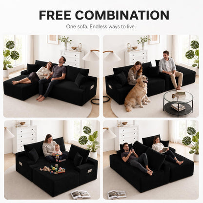 96 Inch Boneless Couch, Modular L-Shaped Cloud Sectional Sofa, Black5