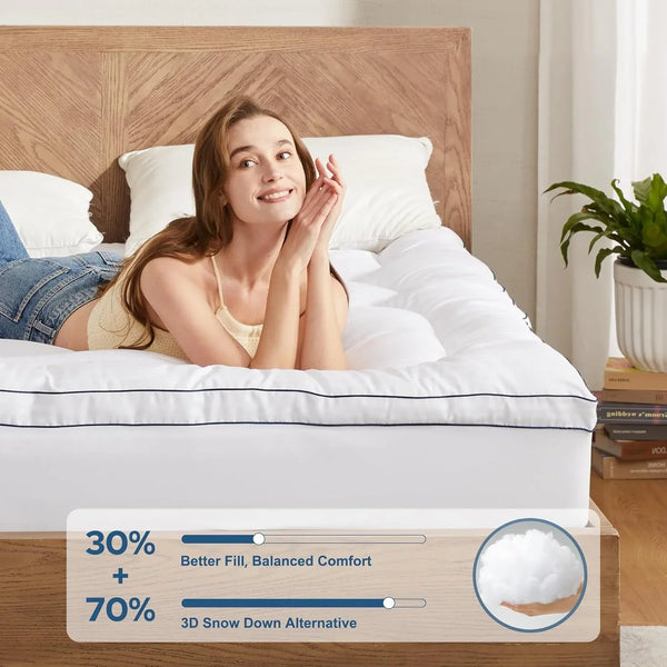 Queen Mattress Topper, Thick Pillow Top Bed Cover Soft Mattress Pad | Mattress Cover for Back Pain Relief,Cooling Deep Pocket 6-18" Fits Queen Mattresses for Couples, Bedrooms and Guest Rooms2