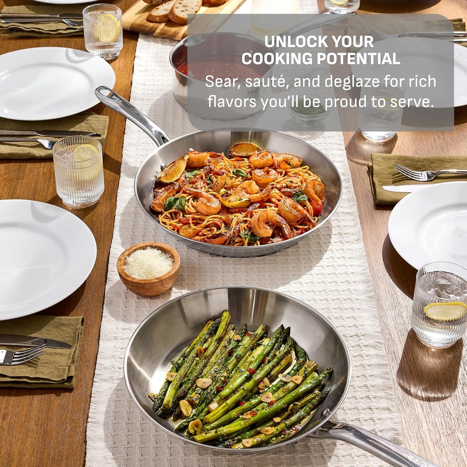 gourmet-stainless-steel-frying-pan-set-11-and-12-5-in-skillets-induction-compatible-oven-safe-to-500-f-dishwasher-safe-riveted-stainless-steel-handles-sears-meats-and-sautes-vegetables
