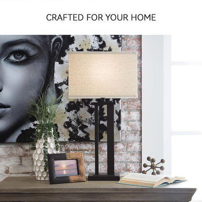 Signature Design by Ashley Aniela Table Lamp Set of 2, 29-Inch, Bronze | Solid Metal Base with a Rectangular Fabric Shade, Versatile 3 Way Lamps for Living Room Spaces and Narrow End Tables4