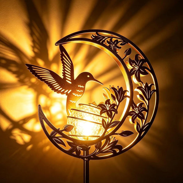 Solar Lights Outdoor Decor Hummingbird Cracked Glass Stake Moon Lights Gift3