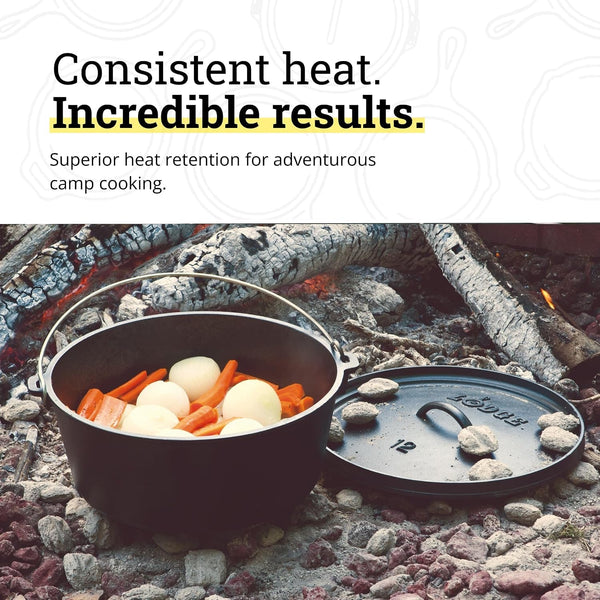 Pre-Seasoned Cast Iron Deep Camp Dutch Oven with Lid, 8 Quart | Dual Handles & Steel Handle with Strong Lid for Heavy-Duty Camping Cookware, Outdoor Use & Campfire Cooking3