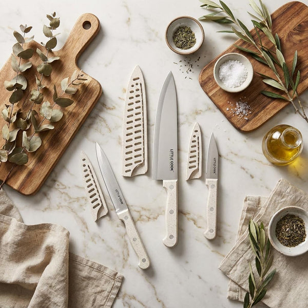 LITTLE COOK 3 Piece Knife Set, Chef Knife Set with Sheaths, Wheat Handle | Innovative Wheat Handle3