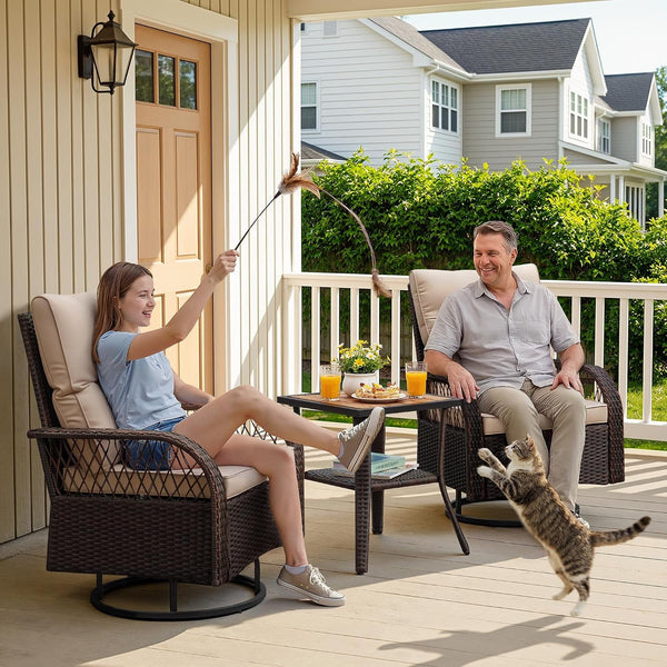 Patio Furniture Set Outdoor 3 Pieces Wicker Swivel Rocking Chairs2