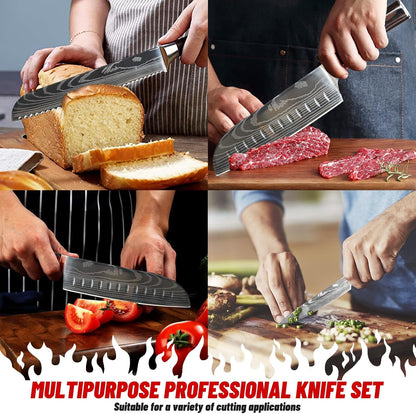 7-Piece Kitchen Knife Set with Magnetic Block - High Carbon Stainless Steel, Hand-Forged, Dishwasher Safe - Professional Knives Set with Block, Versatile Knife Sets for Kitchen7