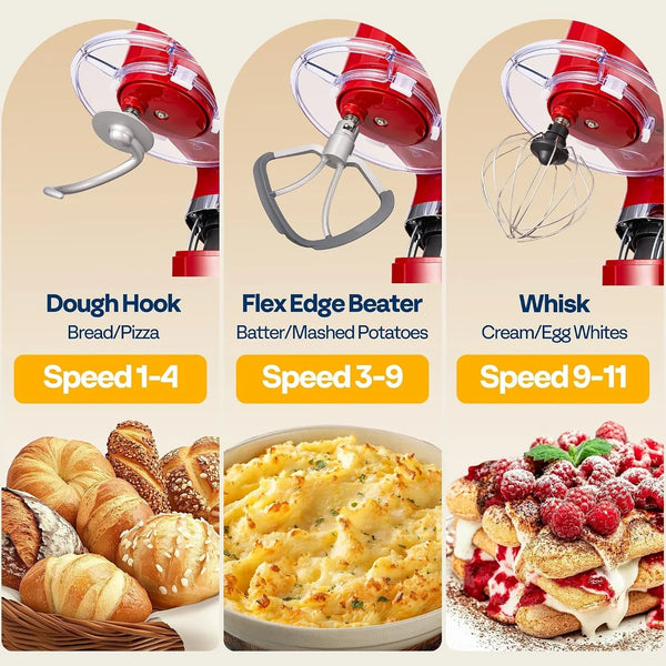 Stand Mixer with Dough Proofing, 6-Quart Tilt-Head Mixer, Red | One-Touch Programs, Adjustable Temperature & Time, Flex Edge Beater, Dough Hook, Whisk, Stainless Steel Bowl, Splash Guard6