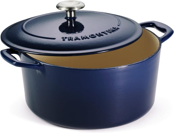 Bestow Enameled Cast Iron 5.5-Qt round Dutch Oven Pot with Lid | Great for Braising, Roasting and Bread Baking - Blue1