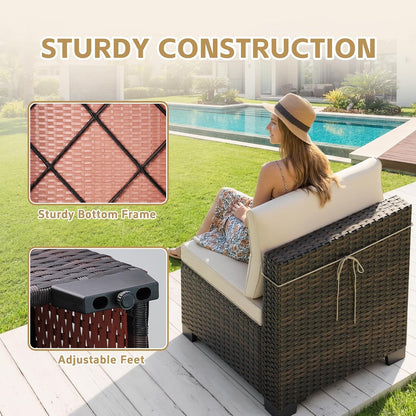 7 Pieces Outdoor Patio Furniture Sets,Rattan Conversation Sectional Set,Manual Weaving Wicker Patio Sofa with Tea Table6