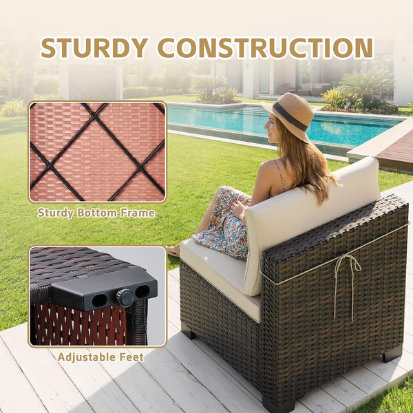 7 Pieces Outdoor Patio Furniture Sets,Rattan Conversation Sectional Set,Manual Weaving Wicker Patio Sofa with Tea Table6