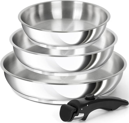 Stainless Steel Frying Pan Set, Cooking Pans with Removable Handle, Triply Base Stainless Steel Pan Set, Induction Compatible Skillet- 8" & 9.5" & 11"1