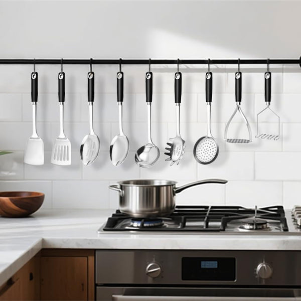18/0 Stainless Steel Cooking Utensils Set, Heavy Duty Kitchen Utensils for Daily Use Party Wedding Housewarming, Dishwasher Safe, 9 Pieces2