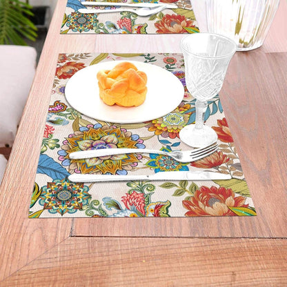 Boho Floral Placemats Set of 4 Linen 12"X18" Colorful Flowers Table Mats for Kitchen Dining Table Holiday Party Heat Resistant Washable Spring Summer Farmhouse Bohemian Mandala Place Mats6