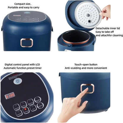 12V/24V/110V Rice Cooker Mini 2L Portable Multicooker 24H Keep Warm Small with Steam Tray Picnic Camping Travel for Car/Truck/Home (Blue)5
