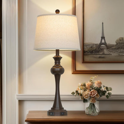 Brown Table Lamp for Living Room, 29" Bedside Lamp with USB C+A | 3 Way Dimmable, Touch Nightstand Lamp for Beroom, Living Room, End Table ,LED Bulb Included6