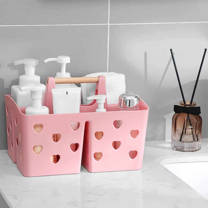 Portable Shower Caddy Plastic Shower Basket Organizer with Handle, Pink+2