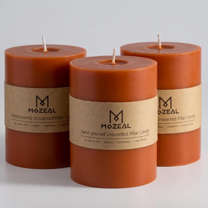 3" X 4" Hand-Poured Unscented Candle, Dripless Pillar Candle Set of 3, Long Clean Burning, Approx 72 Hours Burn Time, Rustic Country Style, Wedding, Autumn, Home Decor, Burnt Orange1