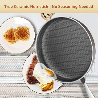Hybrid 8-10-12 Inch Nonstick Frying Pan Set | PFOA Free | Stainless Steel Skillet | Non-Toxic | Stay-Cool Detachable Handle | Dishwasher and Oven Safe | Induction Ready3