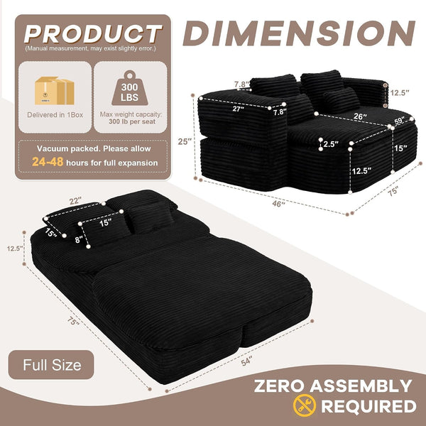 75'' Folding Sleeper Sofa Bed, Memory Foam Boneless Couch2