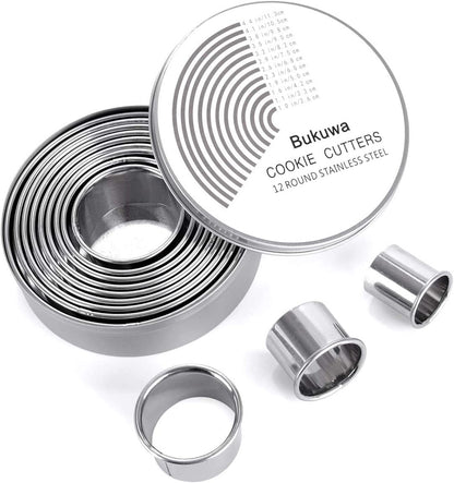 12 Pcs round Cookie Biscuit Cutter Set, Graduated Circle Cutters | 18/8 Stainless Steel, Pastry Cookie Cutters, Donut Cutter Ring Molds for Baking, Cooking, Gift1