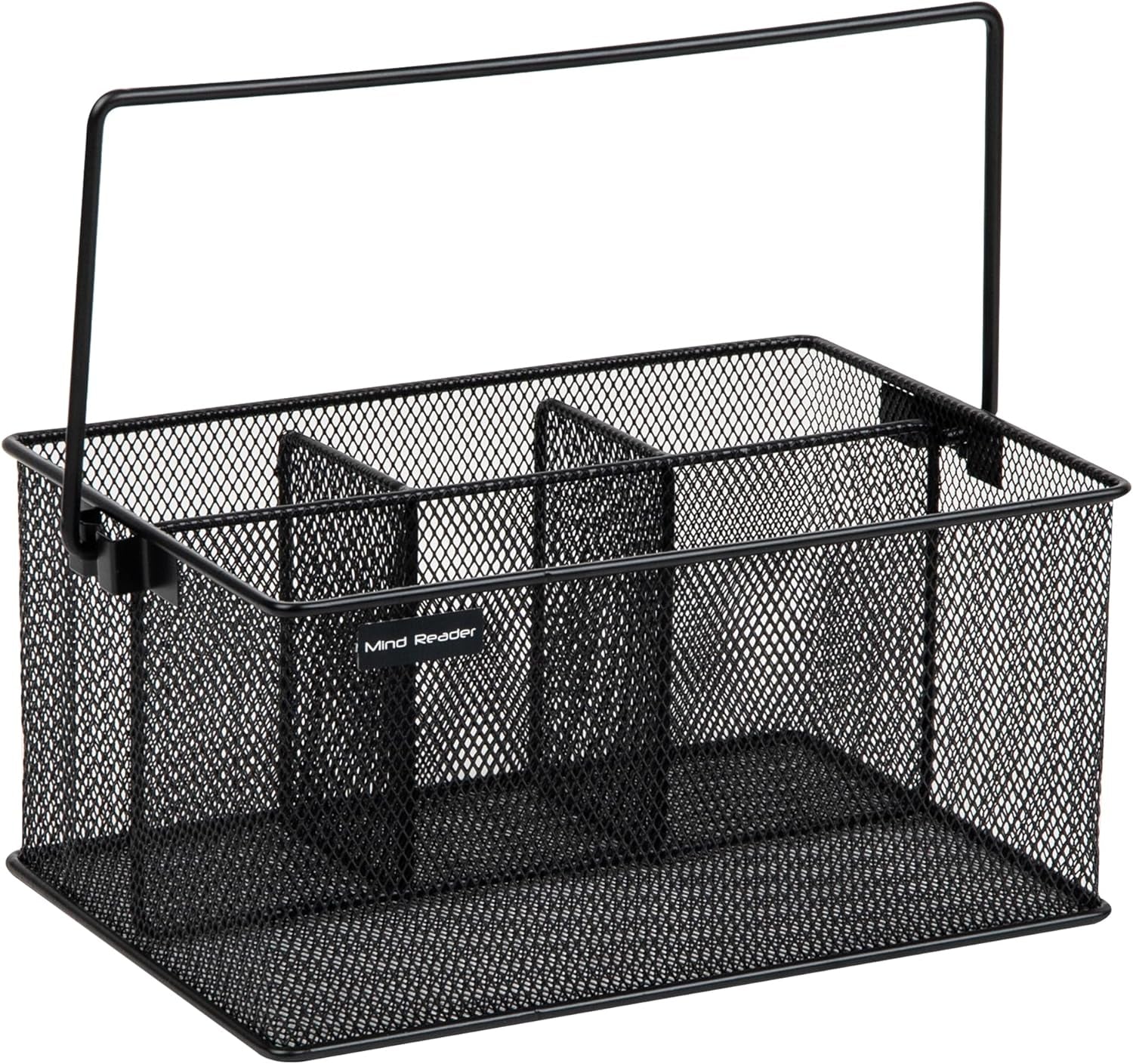 multi-purpose-storage-caddy-with-handle-desktop-organizer-cutlery-holder-4-compartments-metal-mesh-black