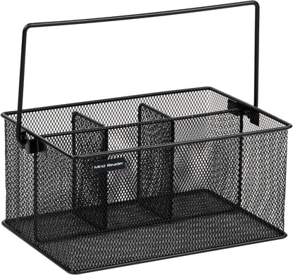 Multi-Purpose Storage Caddy with Handle, Desktop Organizer, Cutlery Holder, 4 Compartments, Metal Mesh, Black5