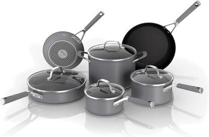 Ninja Neverstick Professional Hard-Anodized 10 Piece Pots & Pans Set, Nonstick Cookware Set, Durable, Oven Safe to 500°F, Slate Grey, C395001
