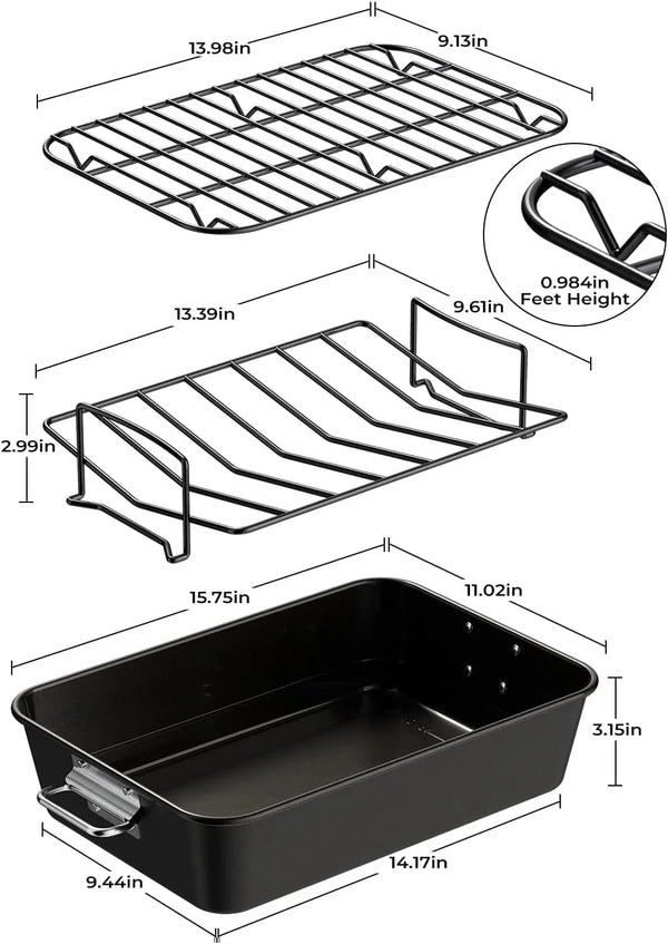 Nonstick Turkey Roasting Pan with 2 Racks, up to 12 Lb Turkey | Heavy-Duty Carbon Steel, 16" * 11", PFAS & PFOA Free, Dishwasher Safe, Built to Last for Turkey, Roasts & Baking.2