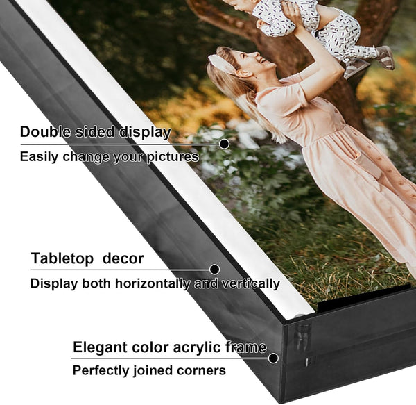 5X7 Picture Frame - Stunning Color Acrylic Photo Frame - Use as 5X7, 5X5, 4X6 Picture Frame and Acrylic Decorative Tray - Horizontal and Vertical Formats for Tabletop Display, Black Grey, 1Pack5