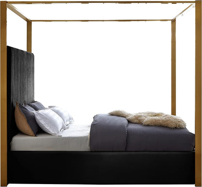 Meridian Furniture Jonesblack-Q Jones Collection Modern | Contemporary Upholstered Queen Bed, Black Velvet, Channel Tufting, Brushed Brass Frame, 66.5" W X 86.5" D X 79" H, Black, Queen6
