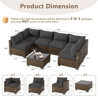7 Piece Outdoor Patio Furniture Set, Outdoor Sectional Sofa, Wicker Rattan Patio Furniture, Patio Conversation Set with Coffee Table & Cushions2